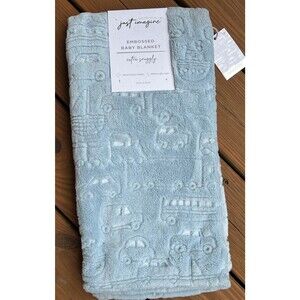 Just Imagine Embossed Baby Plush Blanket Transportation Blue Cars Vehicles New
